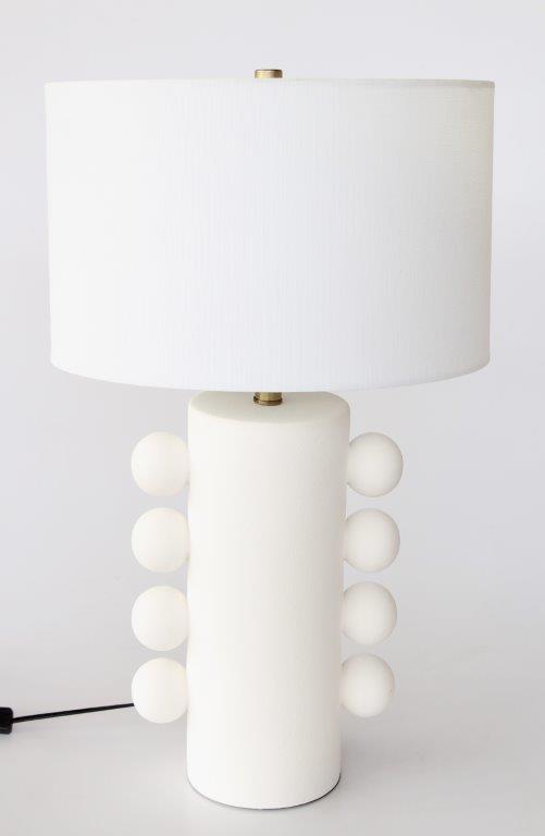 White 8 Bobbles Lamp Base With White Finial & Harp Shade